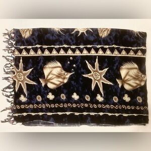 Large Navy and Cream Beaded Nautical Motif Women’s Scarf
